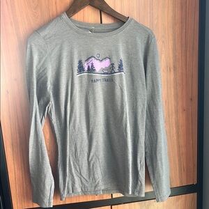 Life is Good L/S Gray T Shirt Dog Happy Trails long sleeve top cotton